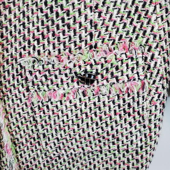 Talbots Pink Green Candy Fringe Tweed Blazer Jacket Size 10 Womens Button Up - Picture 5 of 12